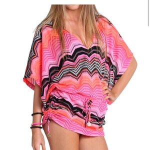Luli Fama Pink & Coral Chevron Swim Coverup